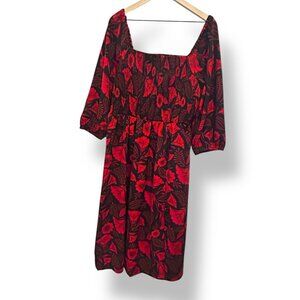 Latino Heritage Month Womens Sz Large Festive Holiday Floral Puff Sleeve Dress